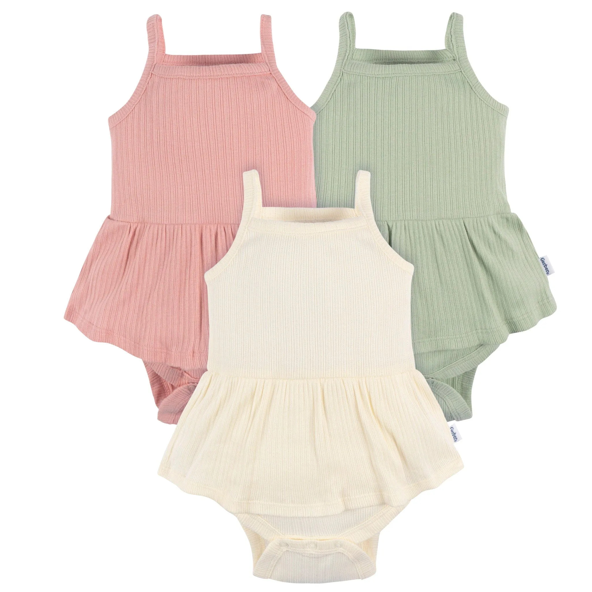 3-Pack Baby Girls Ivory, Mint, & Pink Sleeveless Skirted Onesies® Bodysuits
