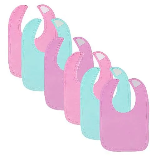 6-Pack Girls Solid Colors Dribbler Bibs