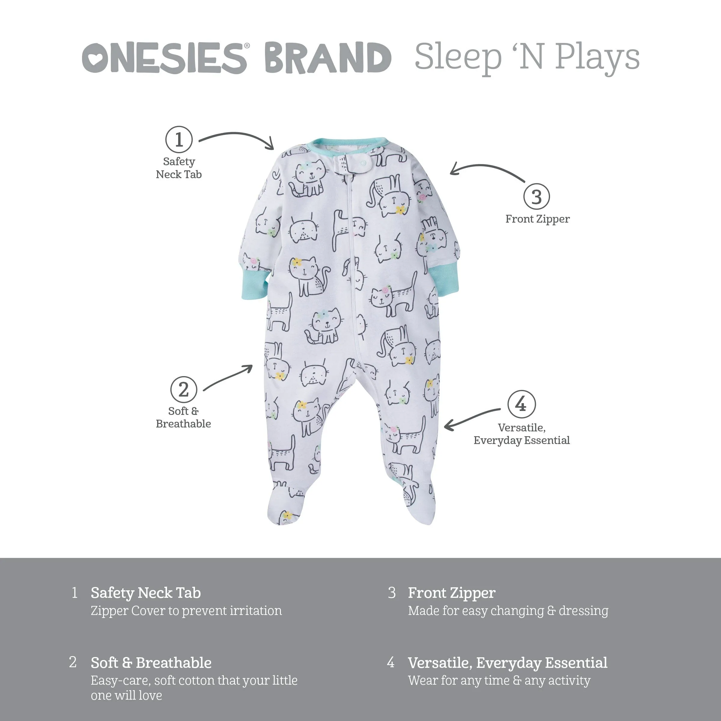 6-Piece Baby Girls Cat Onesies® Brand Bodysuit & Sleep 'N Play Set