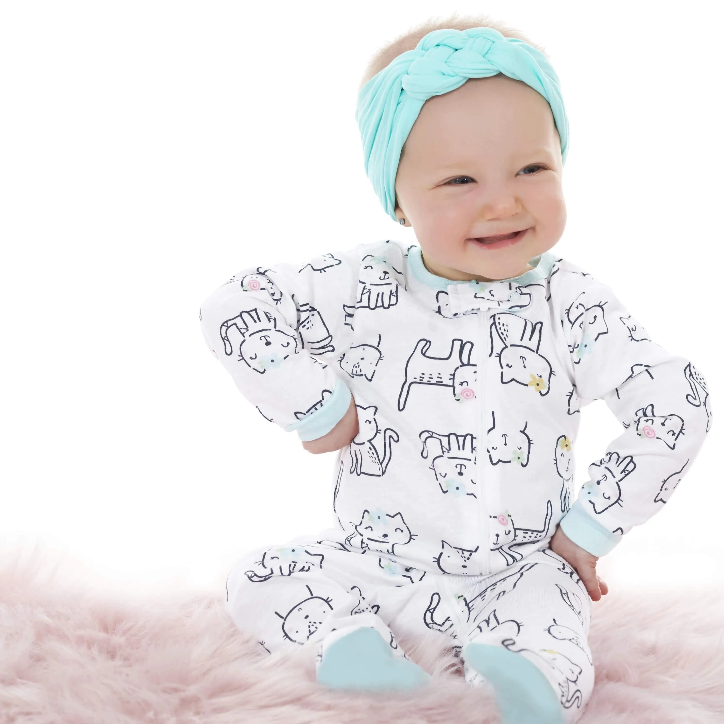 6-Piece Baby Girls Cat Onesies® Brand Bodysuit & Sleep 'N Play Set