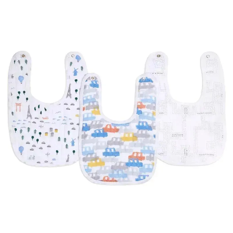 Aden   Anais - 3Pk Muslin Snap Bib, Little Big World