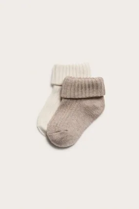 Baby beige/white wool socks 2pk