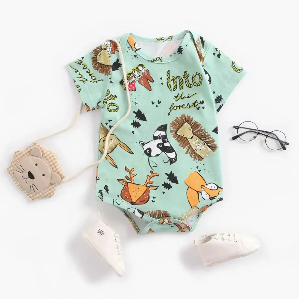 Baby Boys Girls Bodysuits Summer Cotton Toddler Clothes Cartoon Unisex Short Sleeve
