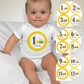 Baby Custom Monthly Onesies - Construction Trucks Y
