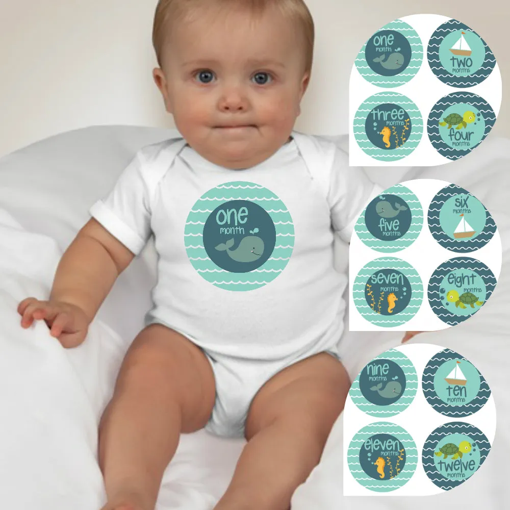 Baby Custom Monthly Onesies - Sea life Animals