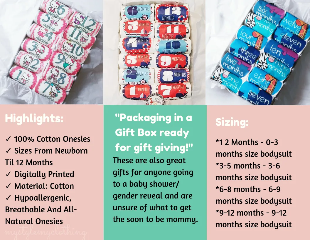 Baby Custom Monthly Onesies - Sea life Animals