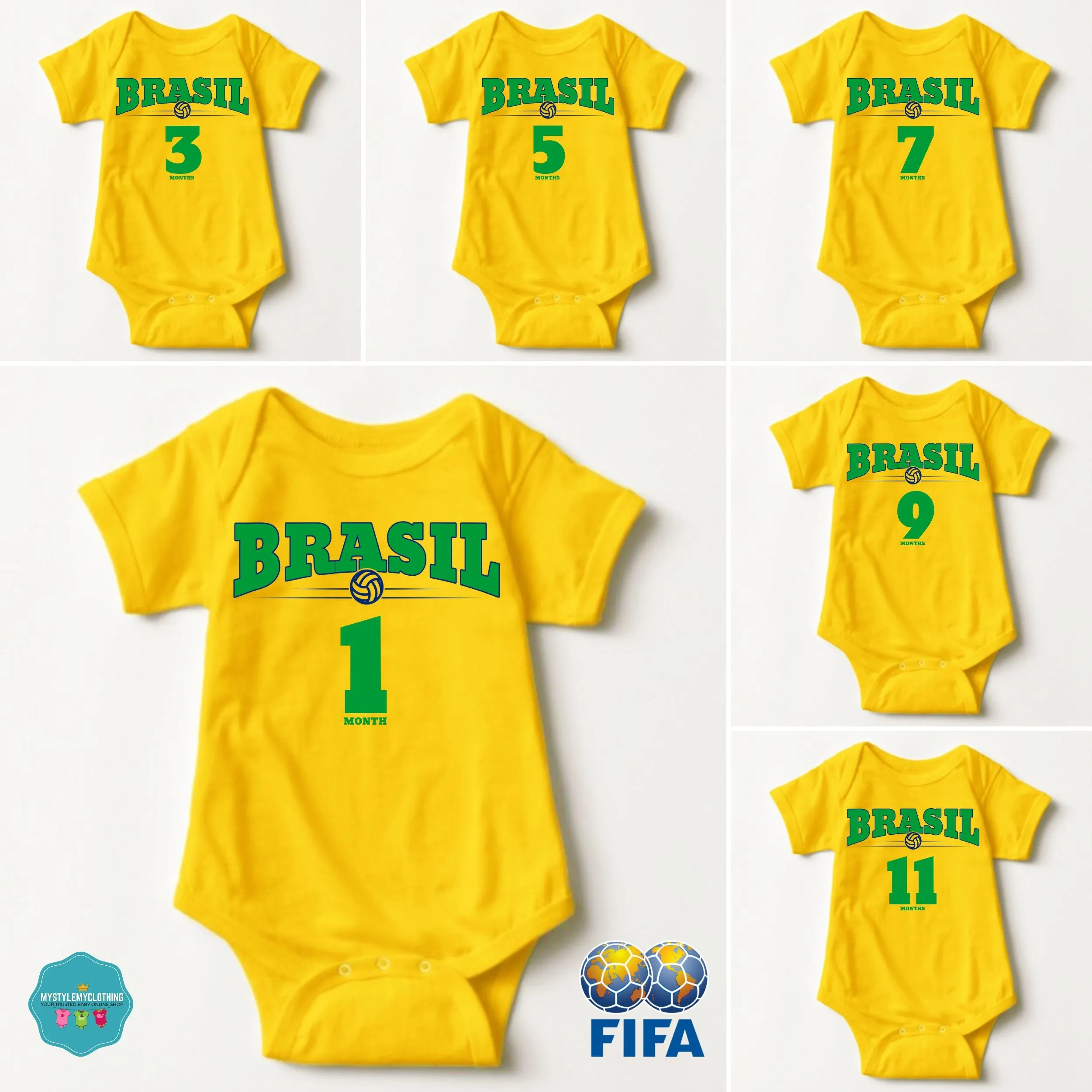 Baby FIFA Soccer Football Jersey Onesies - Brazil