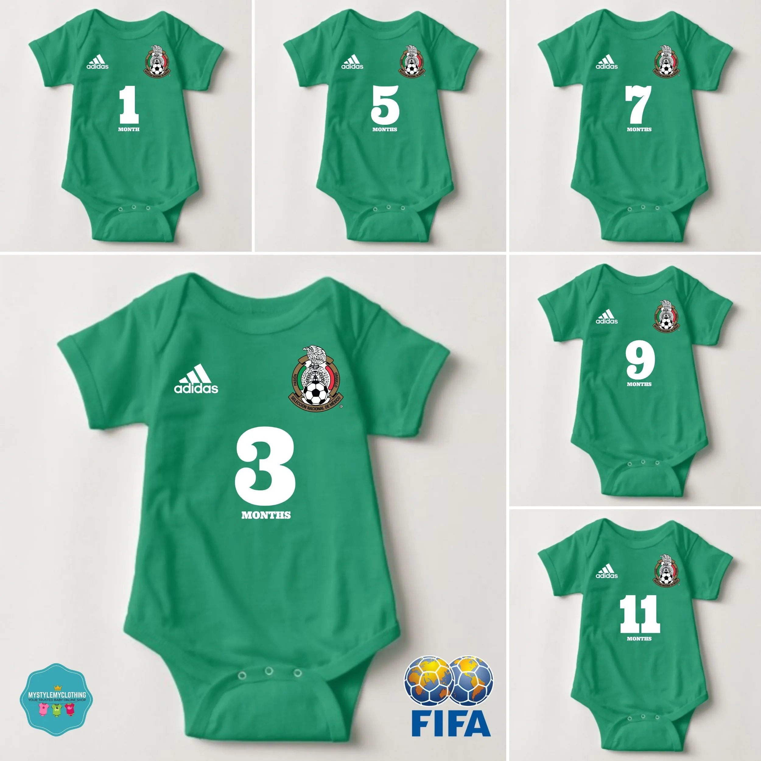 Baby FIFA Soccer Football Jersey Onesies - Mexico