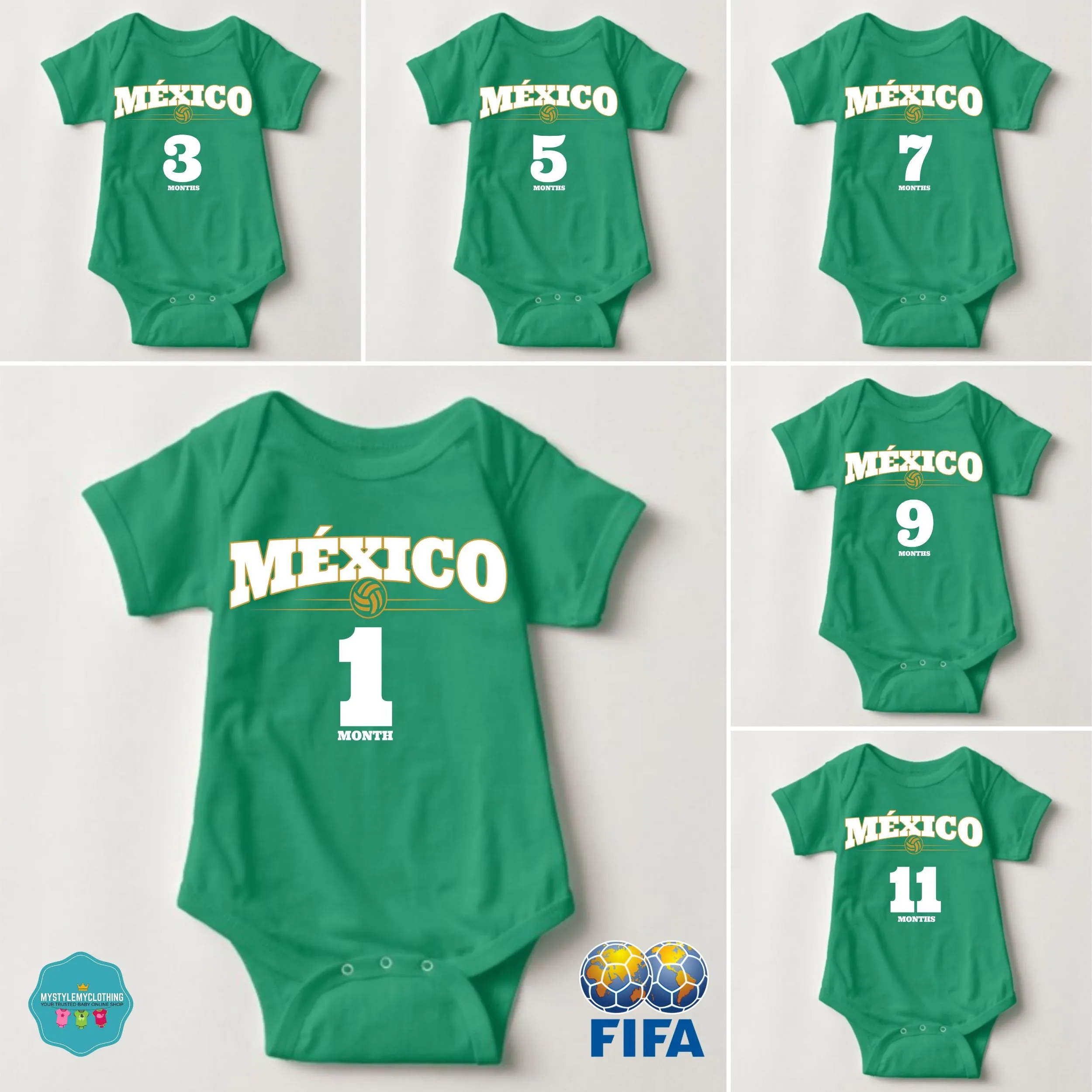 Baby FIFA Soccer Football Jersey Onesies - Mexico