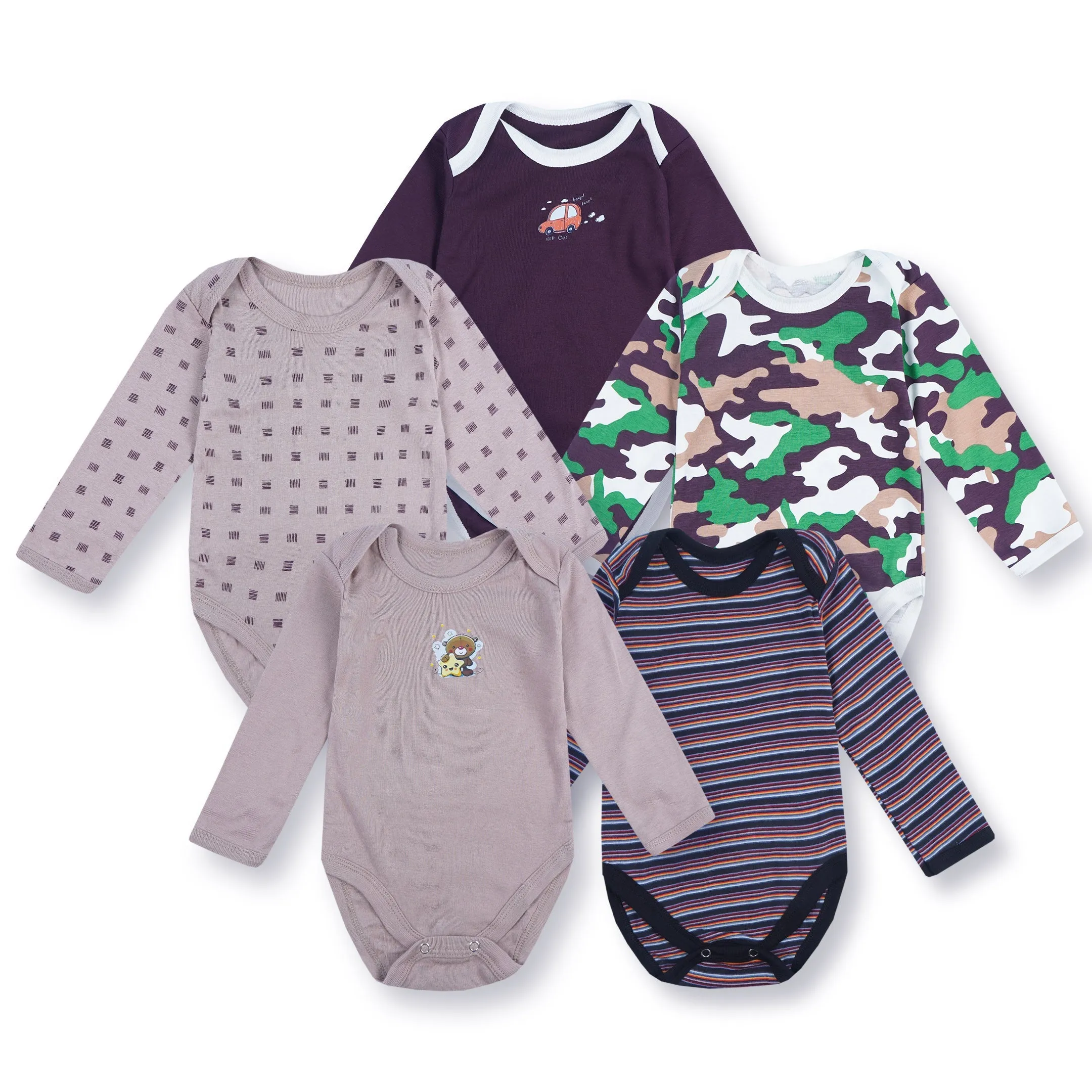 Baby Full Sleeves Bodysuit Pack Of 5 Brown - Sunshine