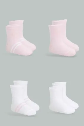 Baby Girls White And Pink Socks Set (Pack of 4)