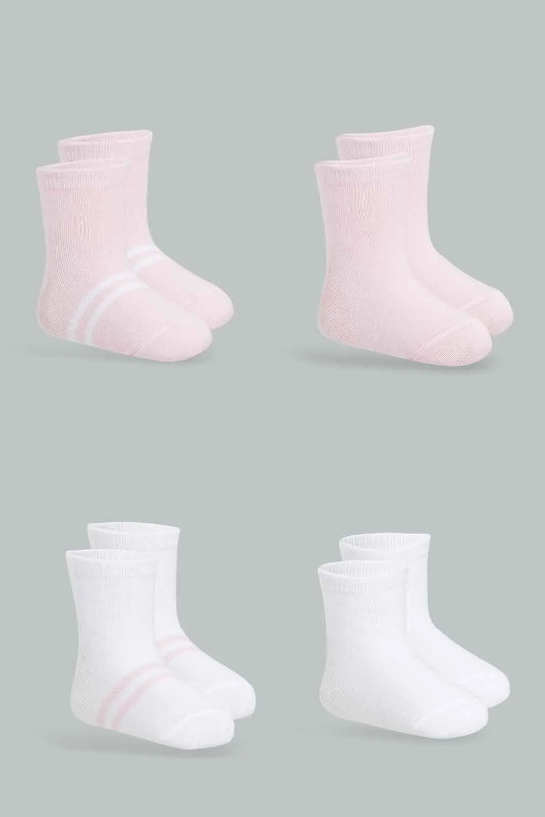Baby Girls White And Pink Socks Set (Pack of 4)