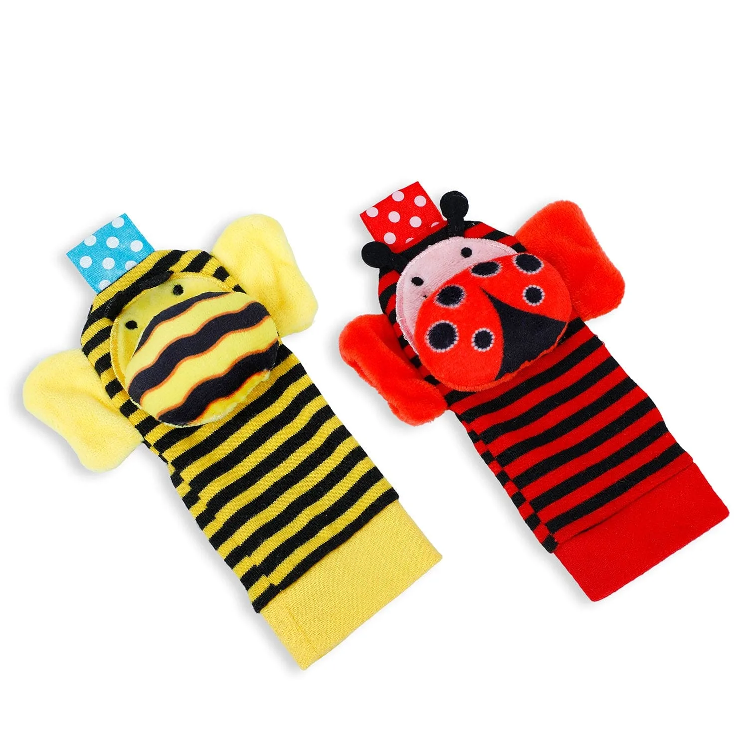 Baby Moo Buzzing Bee And Ladybug Striped Set of 2 Socks Rattle - Red, Yellow