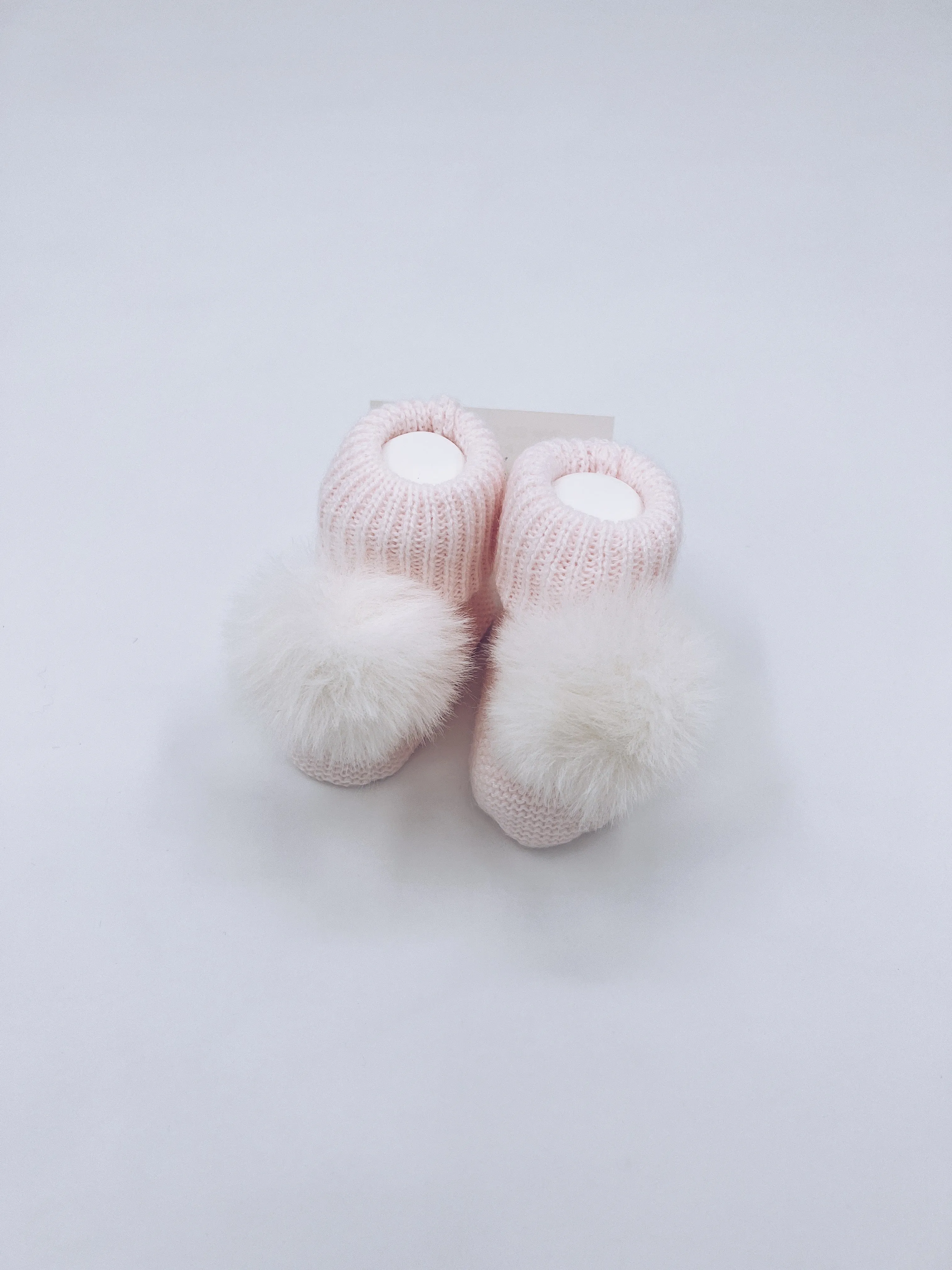 Baby Pink  knitted Pompom booties.