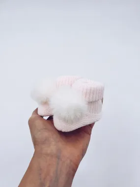 Baby Pink  knitted Pompom booties.