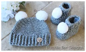 Baby Pom Pom Crochet Hat - Crochet Baby Booties & Hat Set