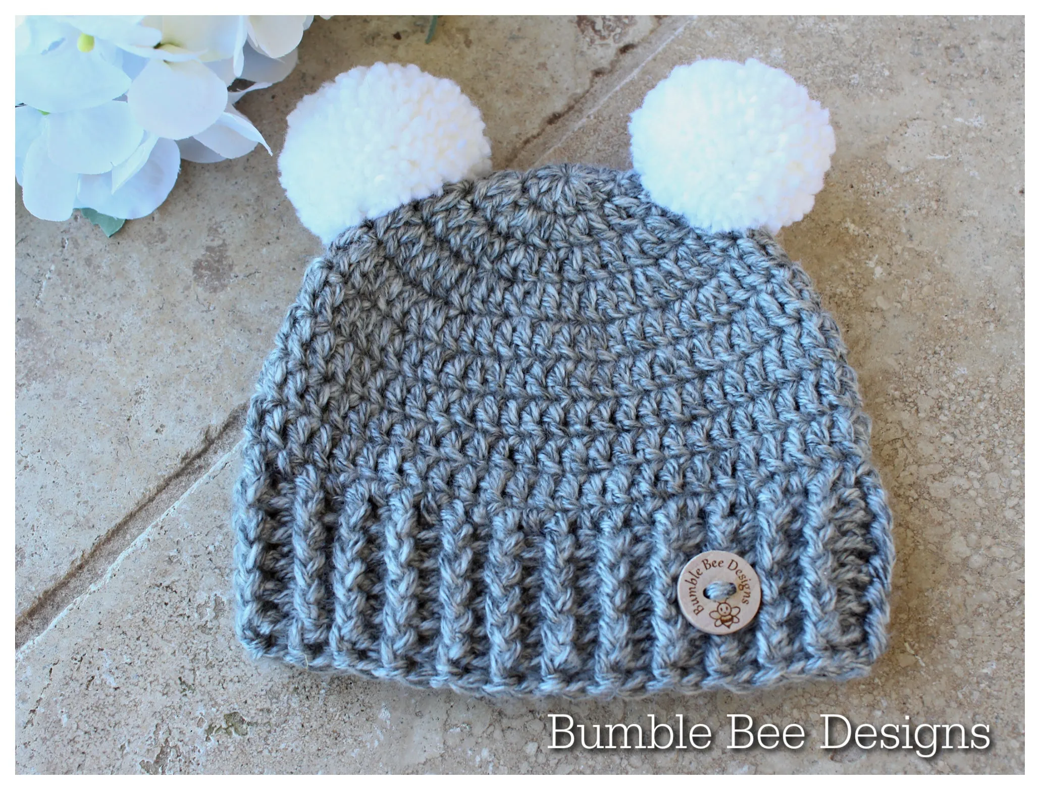 Baby Pom Pom Crochet Hat - Crochet Baby Booties & Hat Set