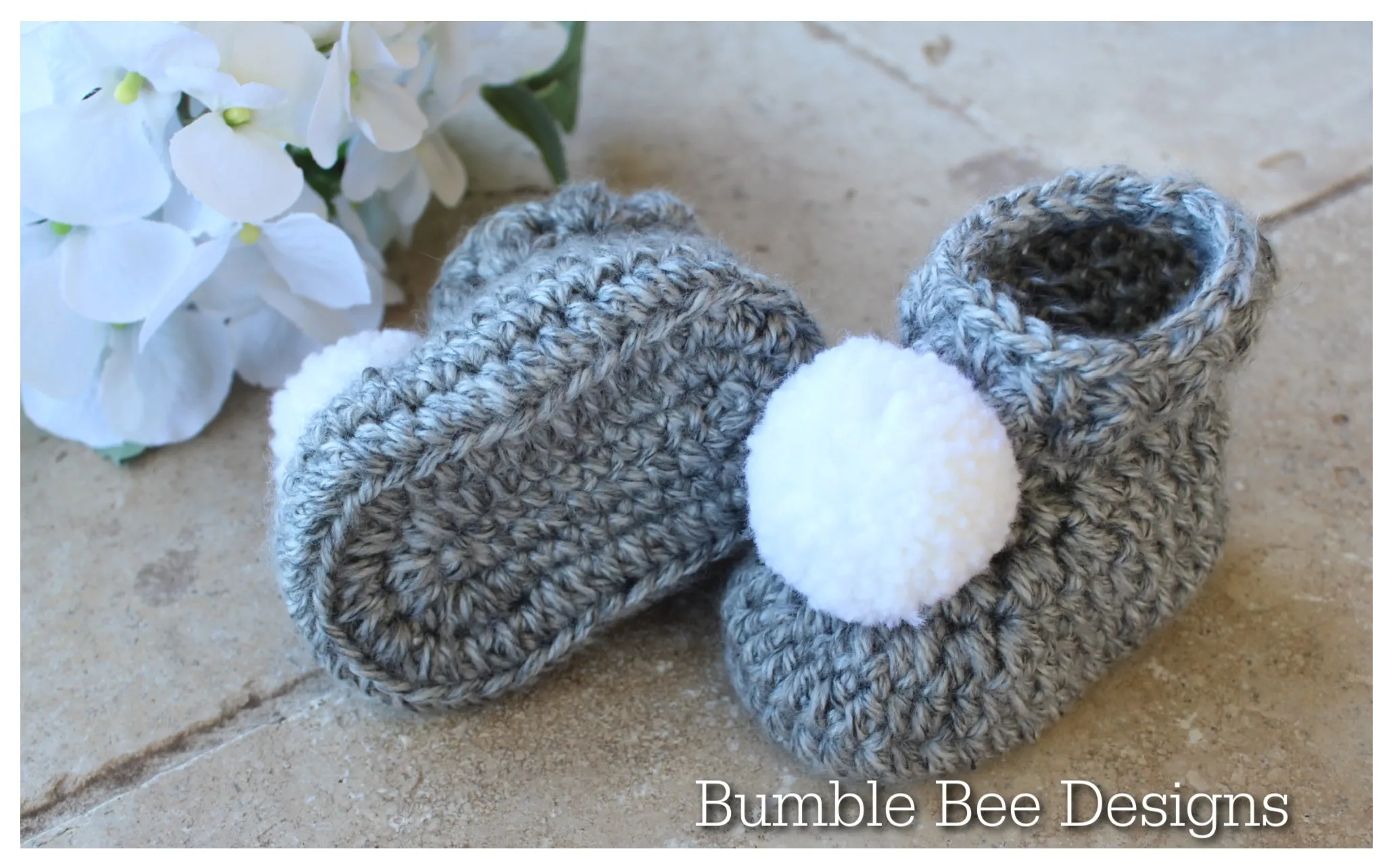 Baby Pom Pom Crochet Hat - Crochet Baby Booties & Hat Set
