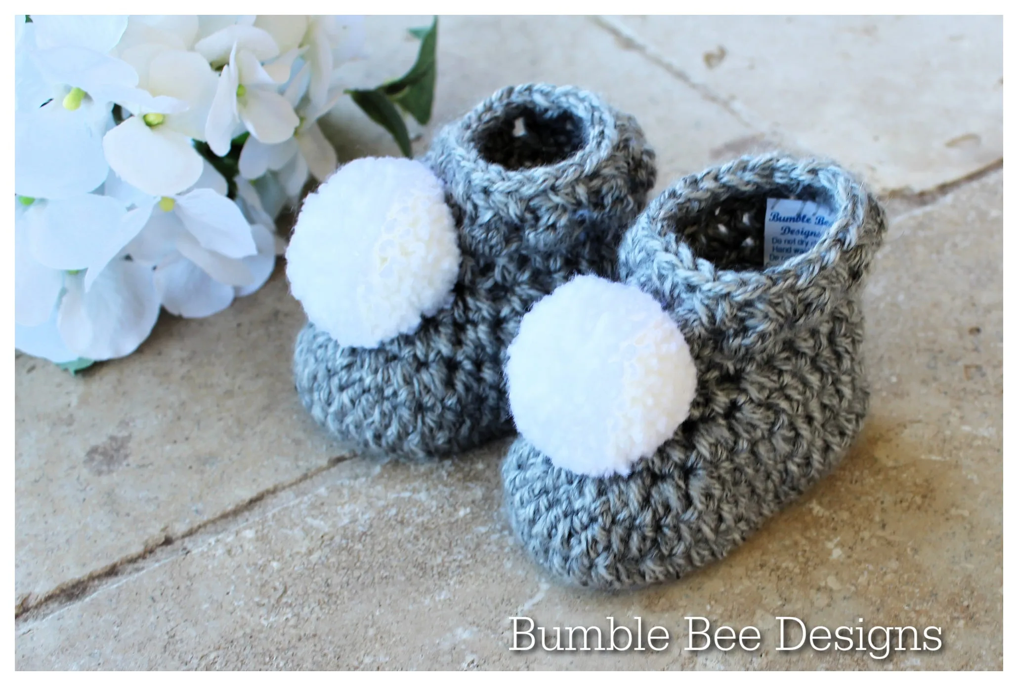 Baby Pom Pom Crochet Hat - Crochet Baby Booties & Hat Set