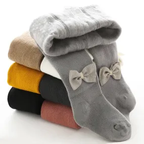 Baby / Toddler Solid Bow Decor Fleece Lined Pantyhose Tights