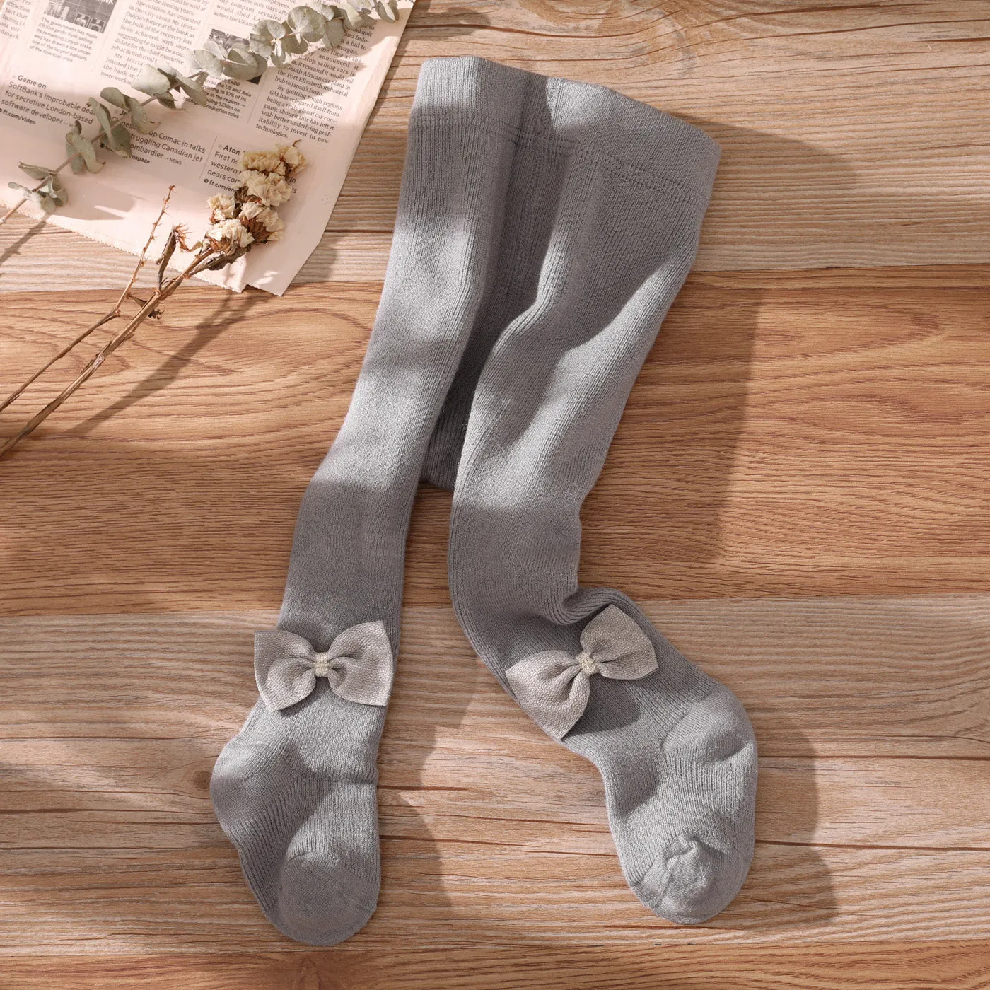 Baby / Toddler Solid Bow Decor Fleece Lined Pantyhose Tights