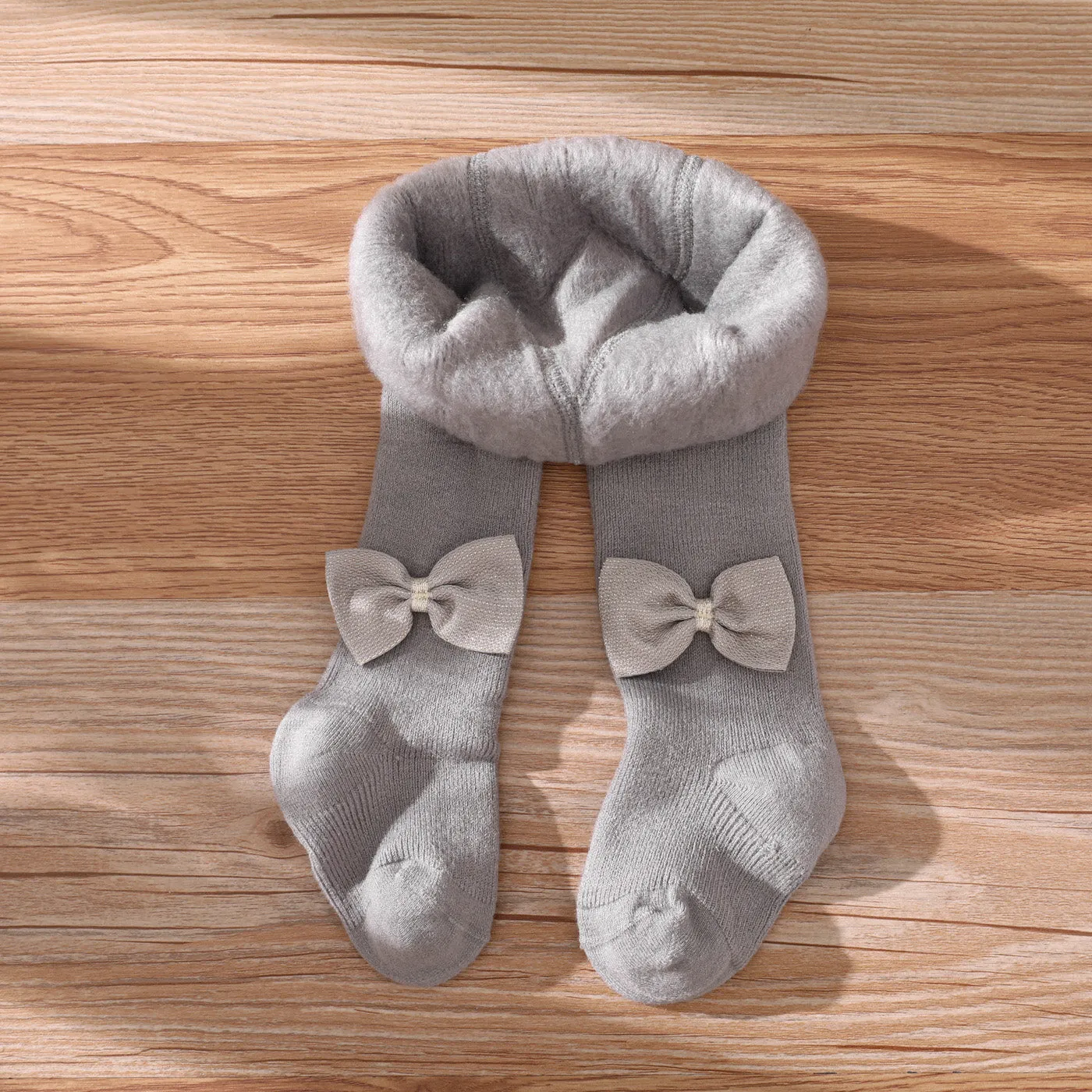 Baby / Toddler Solid Bow Decor Fleece Lined Pantyhose Tights