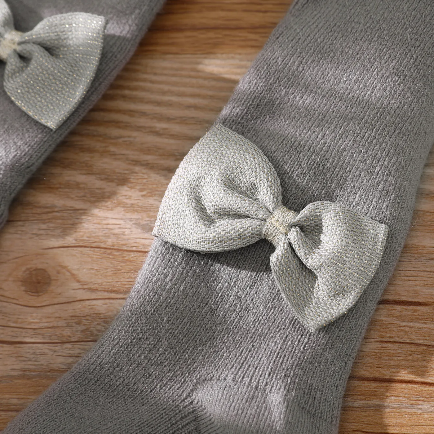 Baby / Toddler Solid Bow Decor Fleece Lined Pantyhose Tights