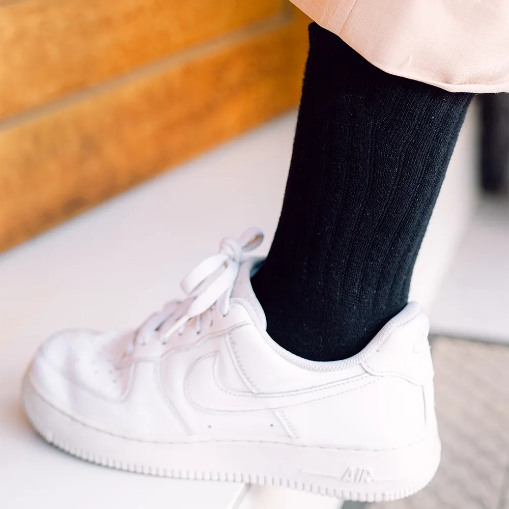 Basic Plain High Cut Crew Length Cotton Socks w/ Ribbed Leg and Foot Arch Support
