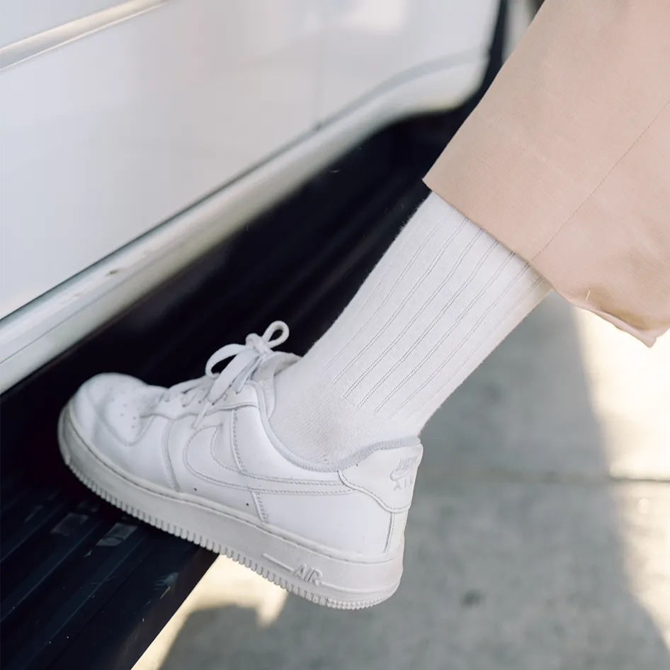 Basic Plain High Cut Crew Length Cotton Socks w/ Ribbed Leg and Foot Arch Support