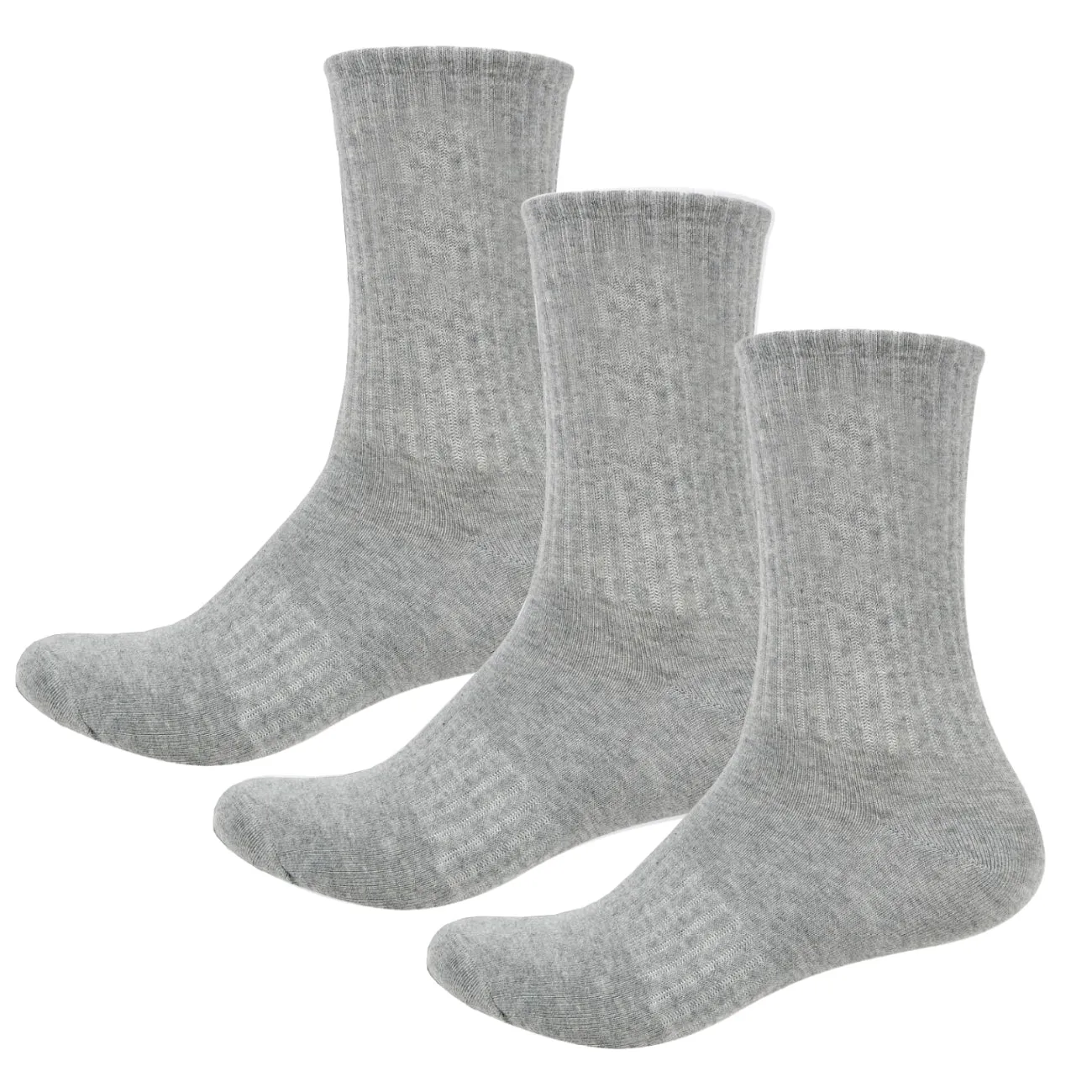 Basic Plain High Cut Crew Length Cotton Socks w/ Ribbed Leg and Foot Arch Support