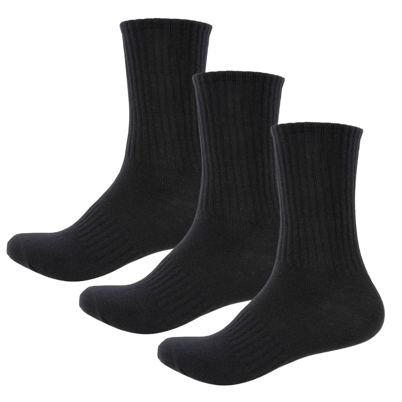 Basic Plain High Cut Crew Length Cotton Socks w/ Ribbed Leg and Foot Arch Support