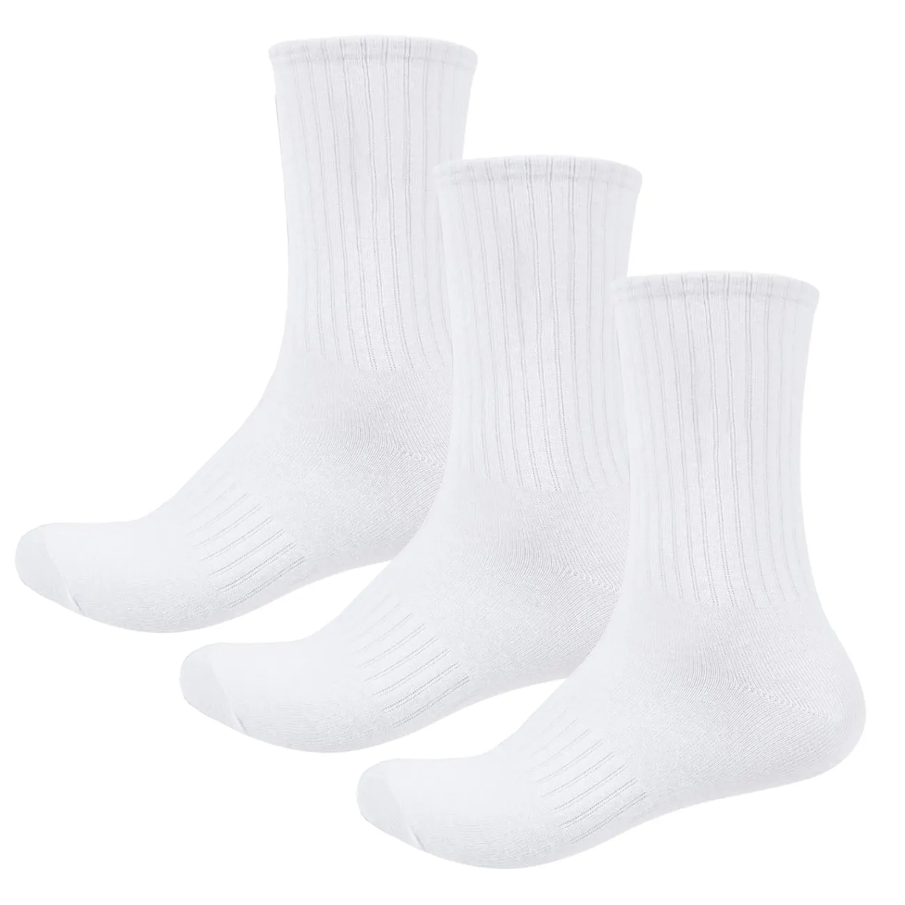 Basic Plain High Cut Crew Length Cotton Socks w/ Ribbed Leg and Foot Arch Support