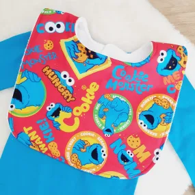 Bib, Handmade Baby Bib, Large Feeding Bib - Cookie Monster print