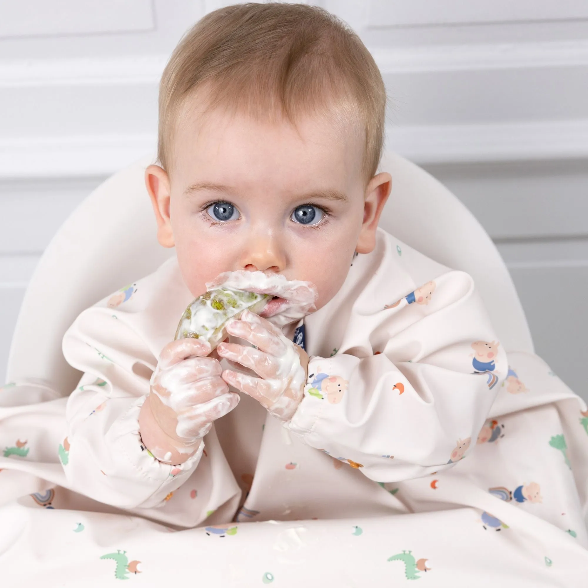 BiBaDo Stain & Water Proof Long Sleeve Coverall Shirt Weaning Bib George Pig Print- Beige - For Infants