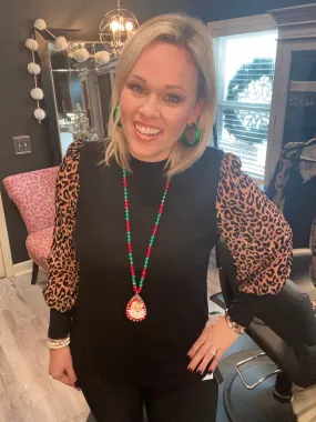 Black and Cheetah Print Sleeve Top