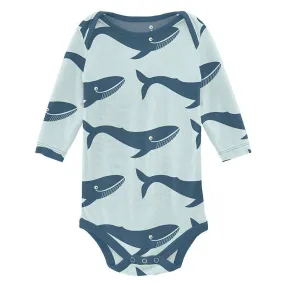 Boy's Print Bamboo Long Sleeve One Piece - Fresh Air Blue Whales