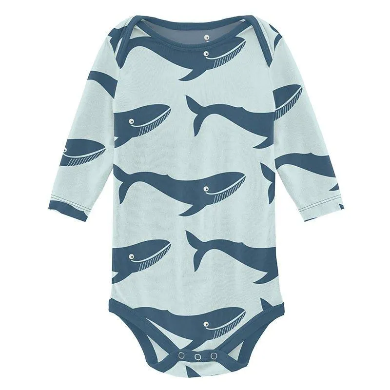Boy's Print Bamboo Long Sleeve One Piece - Fresh Air Blue Whales