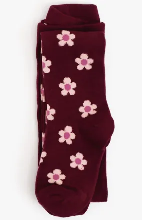 Burgundy Flower Knit Tights
