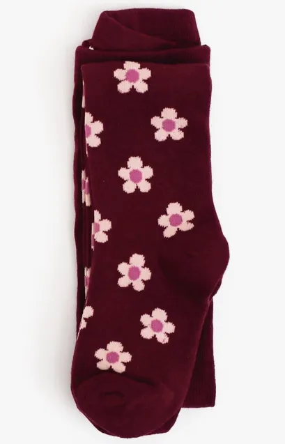 Burgundy Flower Knit Tights