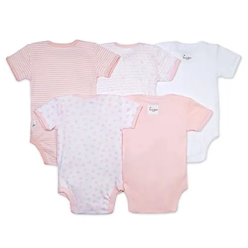 Burt's Bees Baby Unisex Baby 14 Organic Cotton Short and Long Sleeve, Size Preemie, Newborn to 12 Months-Pack of 7, Blueberry Prints, Pack of 5