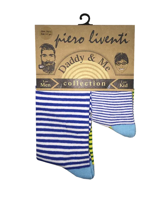 Daddy & Me, Thin Stripes White & Blue, 2-Pair Socks