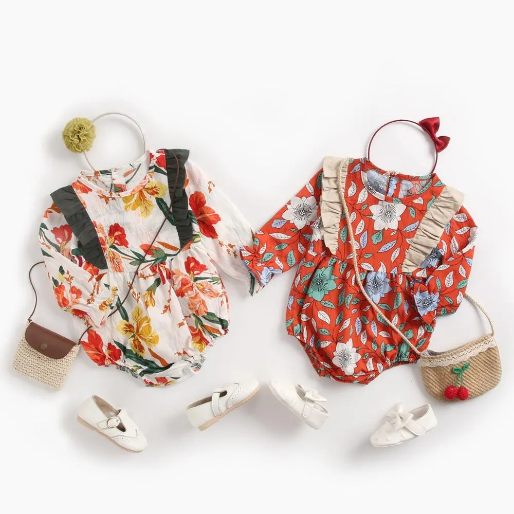 Floral Print Princess Baby Girl Cotton Bodysuits