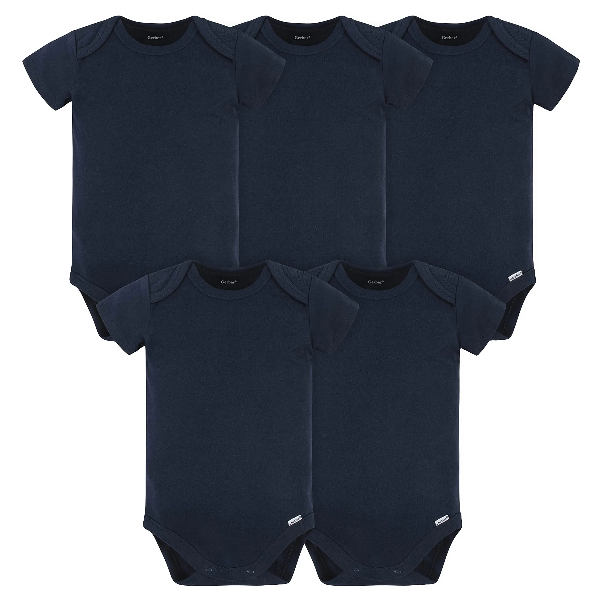 Gerber 5-Pack Baby Onesies, Navy, 0-3 Months