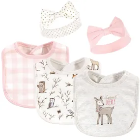 Hudson Baby Cotton Bib and Headband or Caps Set, Enchanted Forest