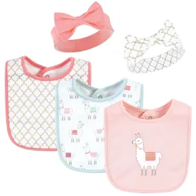 Hudson Baby Cotton Bib and Headband or Caps Set, Llama