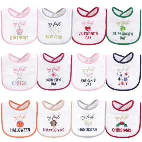 Hudson Baby Cotton Terry Drooler Bibs with Fiber Filling, Girl Holiday