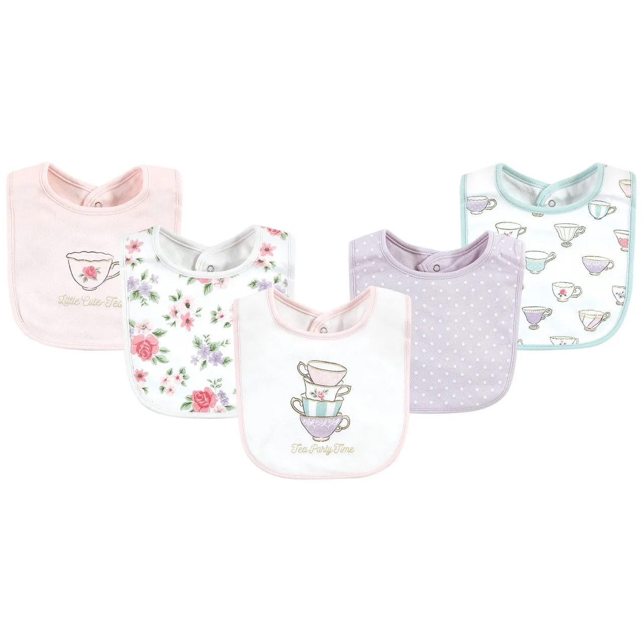 Hudson Baby Infant Girl Cotton Bibs, Tea Party, One Size