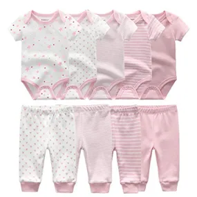 Kiddiezoom Unisex Baby Bodysuits Pants Baby Clothes Short Sleeve Bodysuits