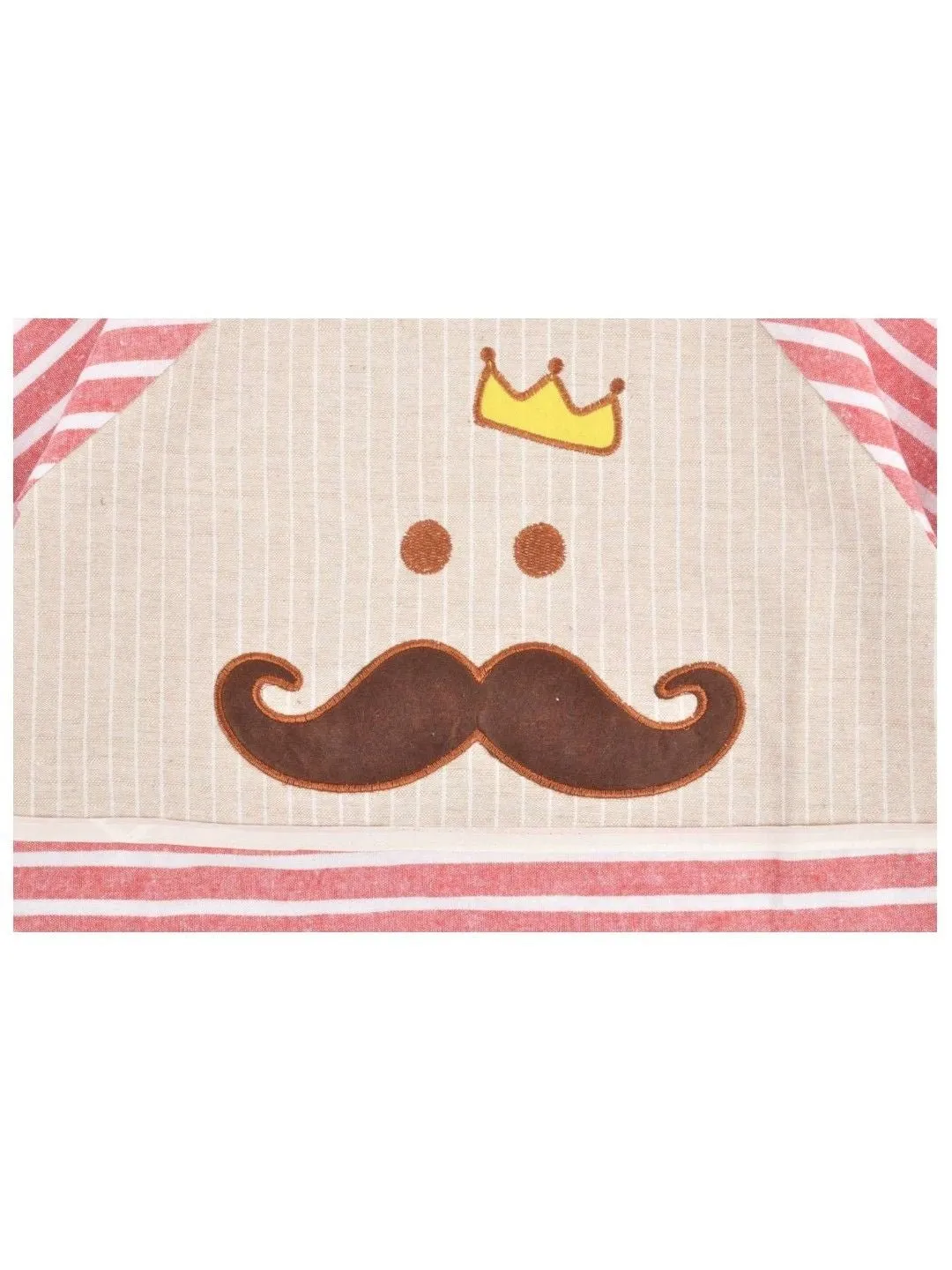 Kingly Curls Red and White Striped Waterproof Bibs with Mustache and Crown