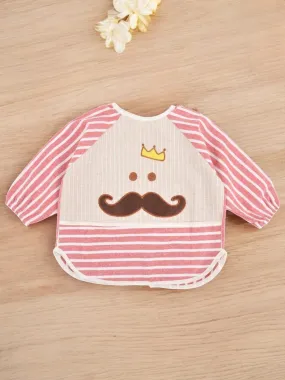 Kingly Curls Red and White Striped Waterproof Bibs with Mustache and Crown